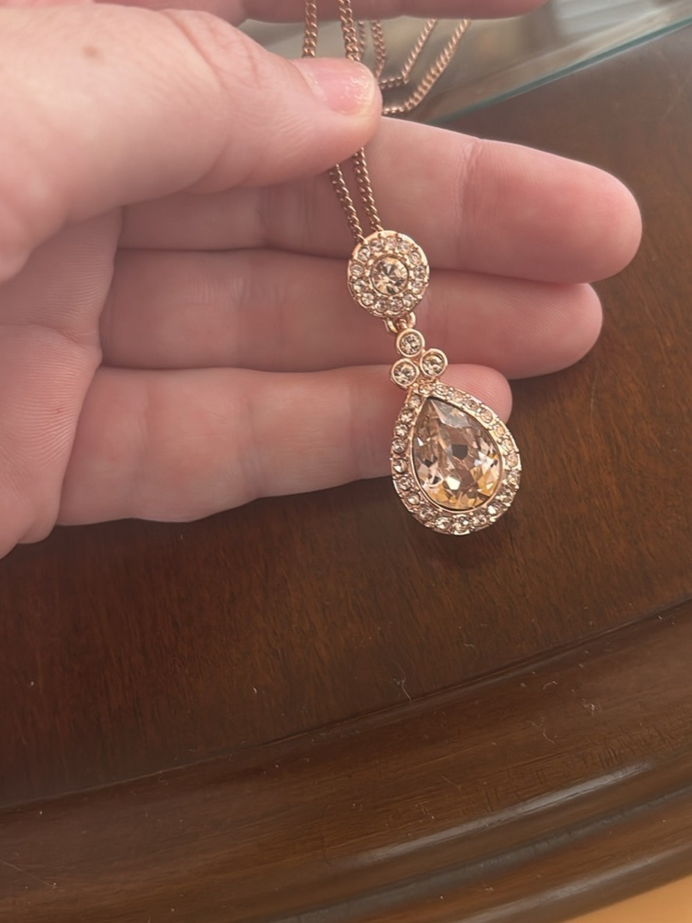 Givenchy Rose Gold Teardrop Crystal Pendant Necklace